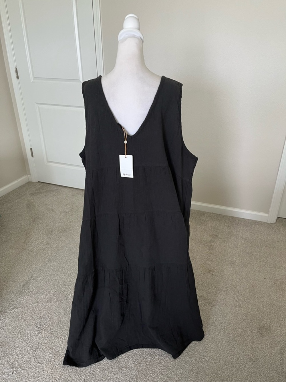 NWT Quince Organic Cotton Gauze Black V-Neck Tiered Maxi Dress Size 3X - Picture 6 of 13